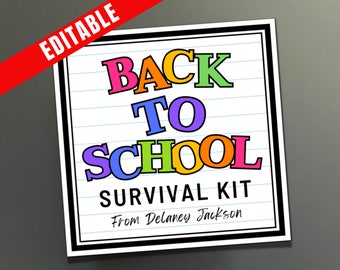 EDITABLE Back to School Survival Kit Tags, Welcome Back Printable for Kids Teachers Co-Workers, PTO PTA, School Goody Bag Staff Appreciation