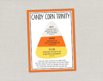 Etiquetas cristianas para dulces de Halloween, Etiqueta de la Trinidad de Candy Corn, Bolsas de dulces para niños, Recuerdos para fiestas de Halloween, Etiquetas imprimibles para dulces de la escuela de la iglesia,