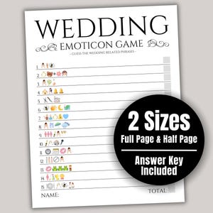 Wedding Emoticon Game, Bridal Shower Picture Icon Game, Bachelorette Party or Coed Couples Shower, Engagement Party Bridal Brunch Activity