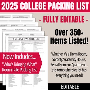College Packliste, Printable Organizer für Studentenheimzimmer Wohnung Sorority Bruderschaft Haus, wer bringt was mit Mitbewohner Liste Planer
