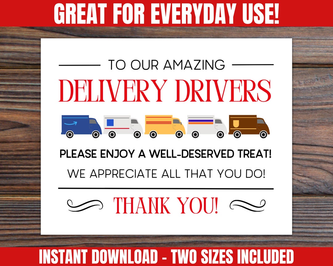 Delivery Driver Printable Everyday Use Delivery Driver Thank You Sign Printable, Year Round ...
