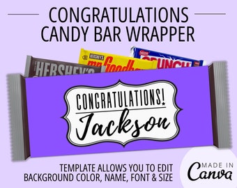 Congratulations Candy Bar Wrapper, Custom Congratulations Gift, Achievement Award or Graduation Gift, Chocolate Bar Wrapper, Hershey Wrapper