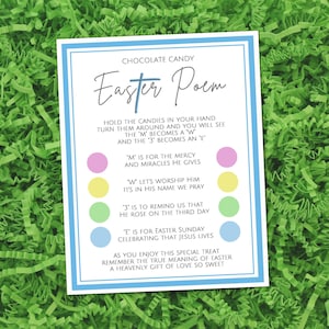 Easter Poem Chocolate Candy Gift Tags, Easter Basket Stuffer Treat Card, Religious Party Favor or Goodie Bag, School Church Easter Egg Hunt