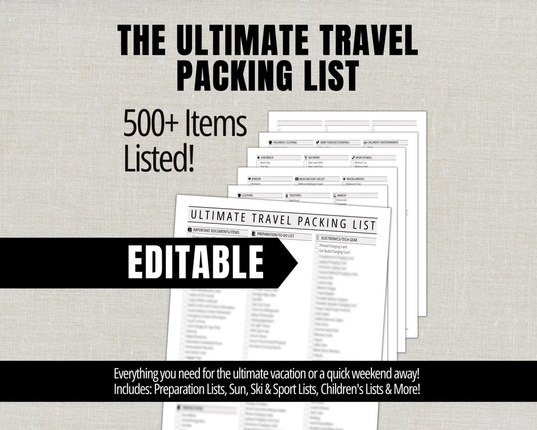 Ultimate Travel Packing List, Printable Packing Planner List Planner ...