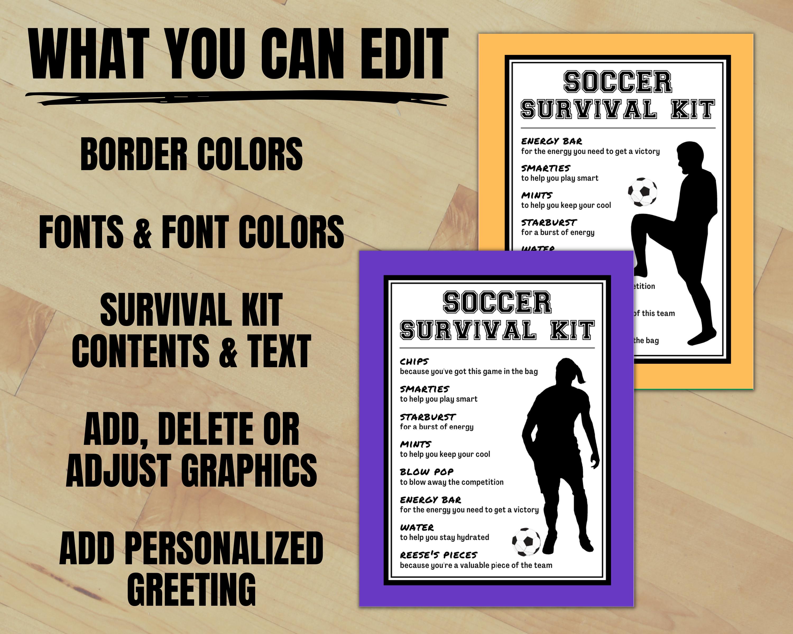 Editable Soccer Survival Kit Tags, Boys & Girls Soccer Game Day Treat ...