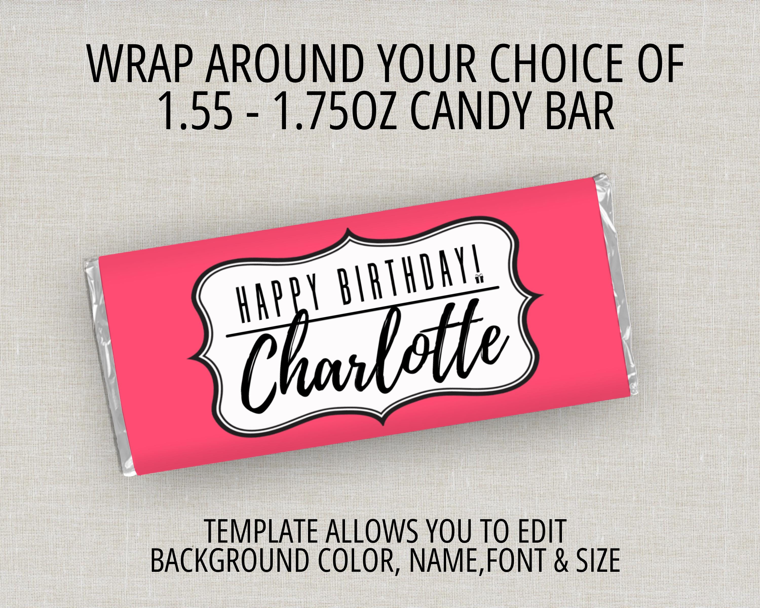 Editable Happy Birthday Candy Bar Wrapper, Custom Chocolate Bar Wrapper ...