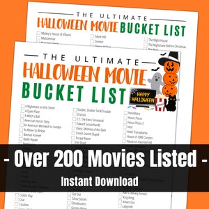 Halloween Movie Bucket List, Family Movie Night Printable, Scary Movie Lover Gift Idea, Halloween Planner Checklist To-Do List Activity Game