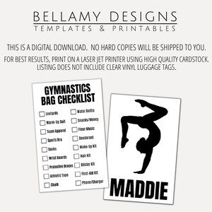 Editable Gymnastics Bag Tag Insert, Custom Gymnastics Equipment Gear ...