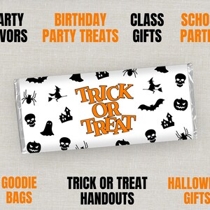 Envoltorio para barras de chocolate de Halloween, envoltorio para barras de chocolate, obsequios para bolsitas de dulces para fiestas, regalos para pedir dulces, regalos para fiestas escolares, envoltorio para dulces imagen 4
