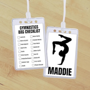 Editable Gymnastics Bag Tag Insert, Custom Gymnastics Equipment Gear Checklist Name Tag School Club Sports Backpack Tag Gymnast Packing List