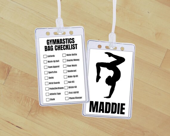 Editable Gymnastics Bag Tag Insert, Custom Gymnastics Equipment Gear Checklist Name Tag School Club Sports Backpack Tag Gymnast Packing List
