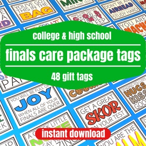 Finals Care Package Tags, Printable Gift Tags for Students, College Care Package Test Taking Survival Kit, College Daughter or Son Exam Gift