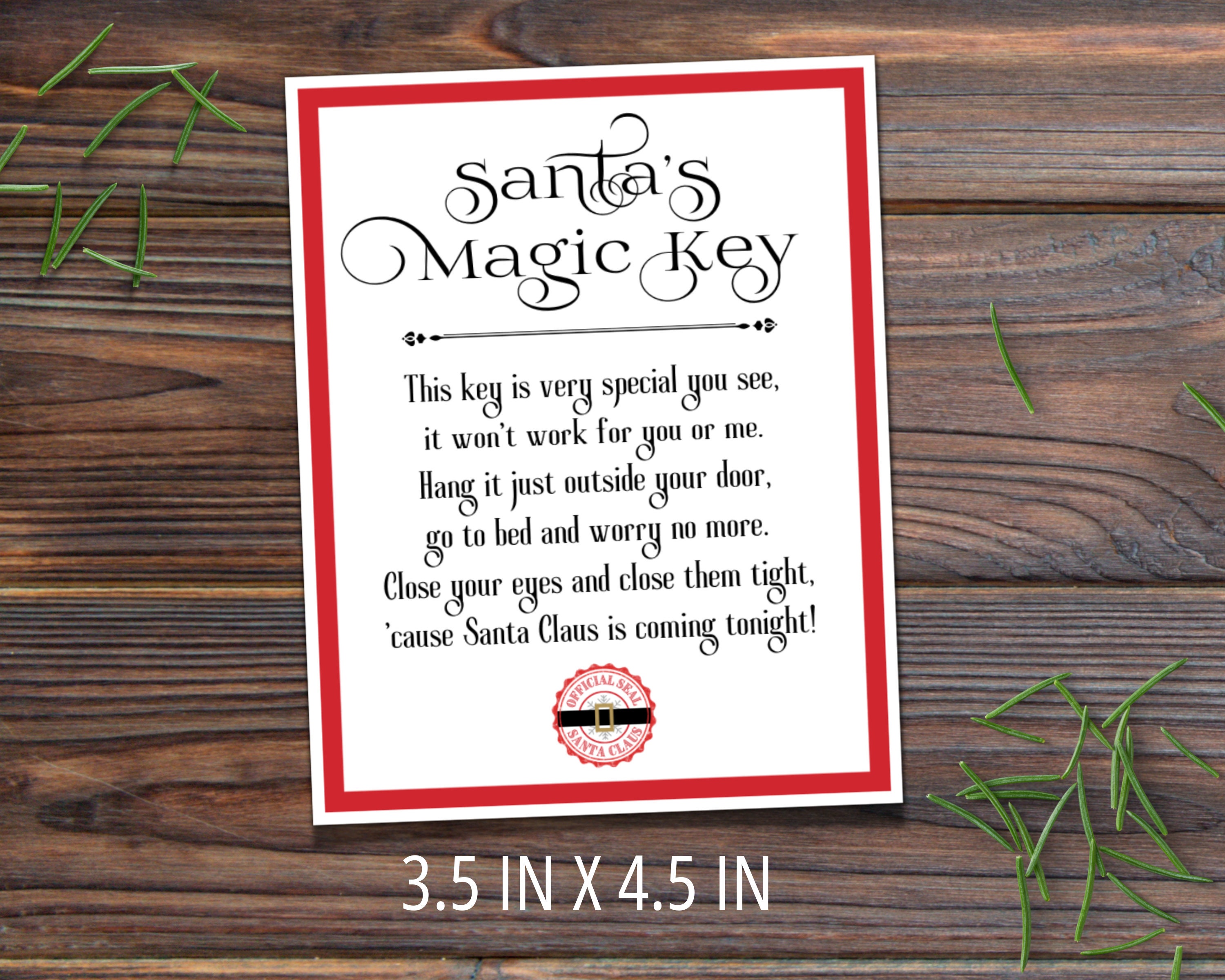 printable santa's magic key poem tag, santa key tag, party gift