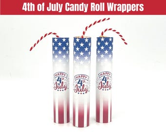 4th of July Candy Roll Firecracker Wrappers, Patriotic Candy Bar Wrappers, Red White Blue Fireworks Independence Day Goodie Bag Party Favors