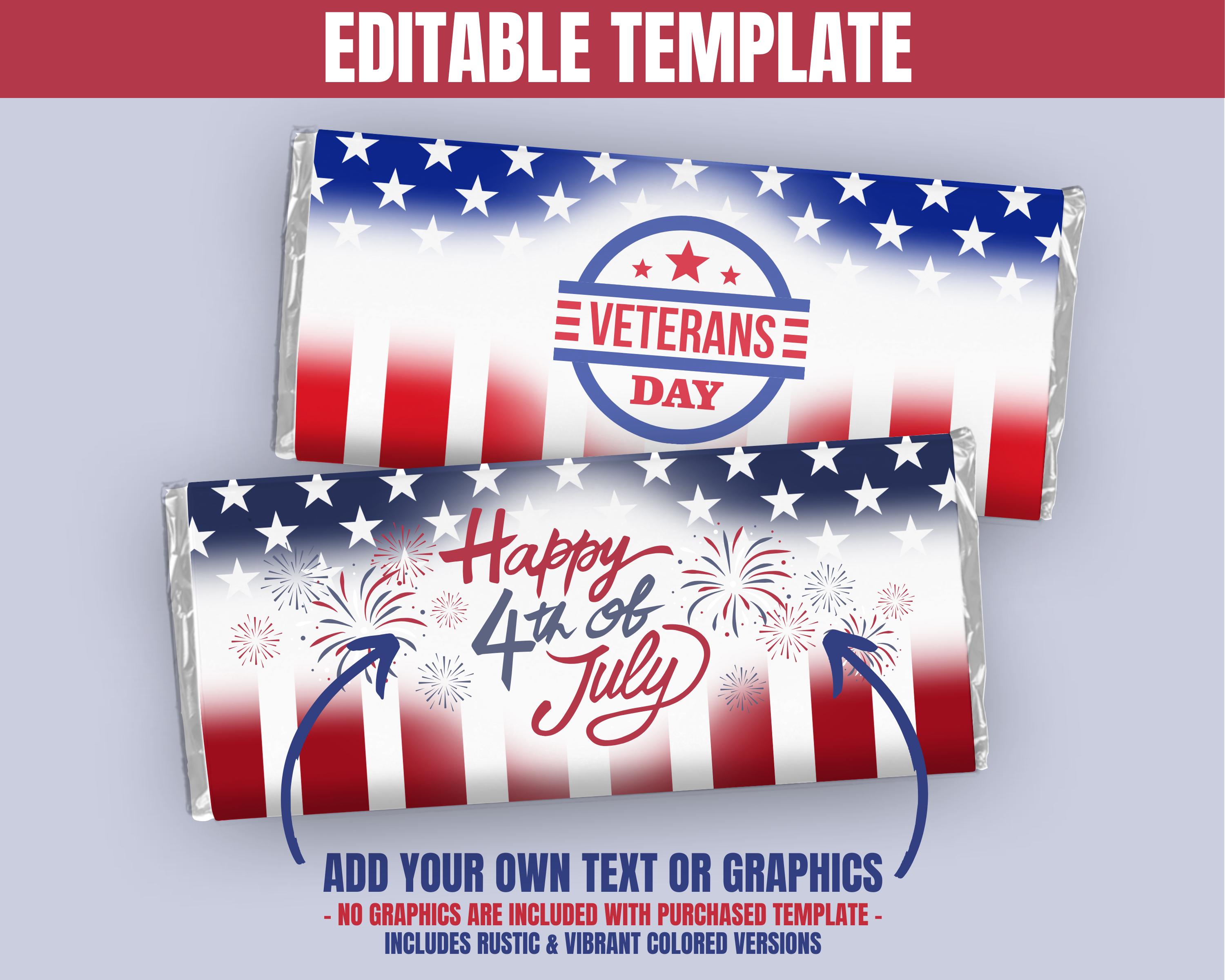 Patriotic American Flag Candy Bar Wrapper, Republican Democrat Election Campaign, USA Stars & Stripes, 4th of July Veterans Day Party Favors