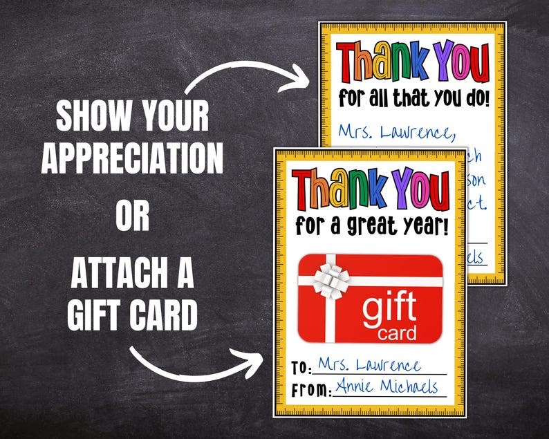 End of School Year Teacher Thank You Card, Last Day of School Gift Tags ...