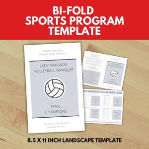 Bi-Fold Program Template, Printable and Editable Folded Program Template, Instant Download, Customizable, Sports Program Bi-Fold Program