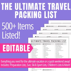 Ultimate Travel Packing List, Printable Packing Planner List Planner, Vacation Packing Checklist, Travel Vacation Organization Printable