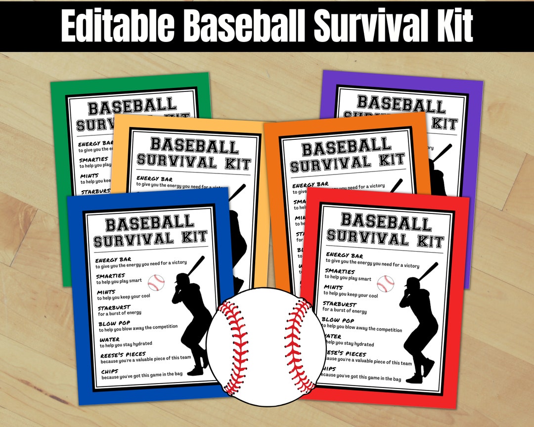 Editable Baseball Survival Kit Tag, Boys Baseball Treat Tags, Baseball