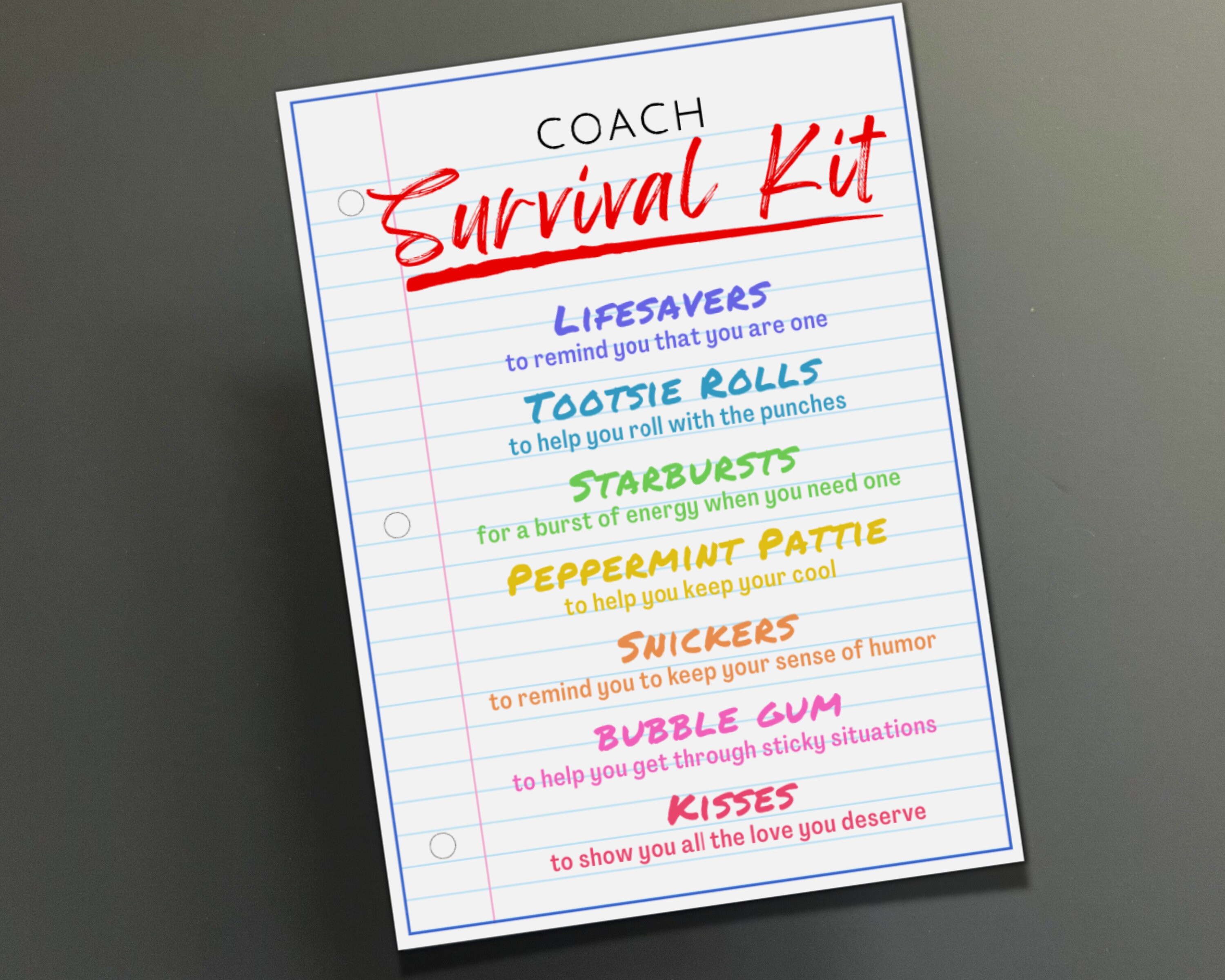 Coach Survival Kit Gift Tags Coach Appreciation Thank You Etsy