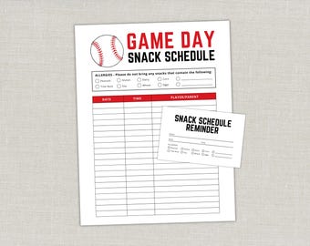 EDITABLE Baseball Snack Schedule Sign Up Sheet, Baseball Team Tball Game Day Snacks, Team Mom Baseball Mom Food List or Coaching Template