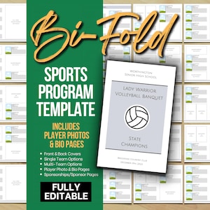 Multi-Page Bi-Fold Program Template, Sports Team Program or Church Program, Wedding and School Program Bi-Fold Brochure, Program Template