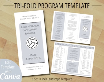 Tri-fold Program Template - Printable Folded Program Template - Editable - Instant Download - Customizable - Sports Program Tri-fold