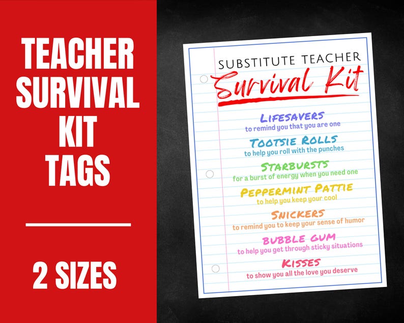 Substitute Teacher Survival Kit Gift Tags, Teacher Appreciation and ...
