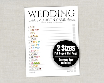 Wedding Emoticon Game, Bridal Shower Picture Icon Game, Bachelorette Party or Coed Couples Shower, Engagement Party Bridal Brunch Activity