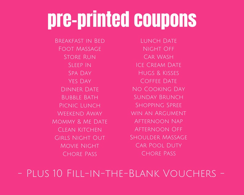 Mother's Day Coupons Printable Cards DIY Coupon Book | Etsy