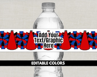 EDITABLE Water Bottle Labels, Custom Cheerleading Birthday Party Favors, Personalized Labels for Game Day Goodie Bags, Water Bottle Wrappers