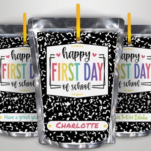 First Day of School Juice Pouch Labels Wrappers, 1st Day of School Printable for Students & Teachers, Goodie Bag Party Favors Class Treat