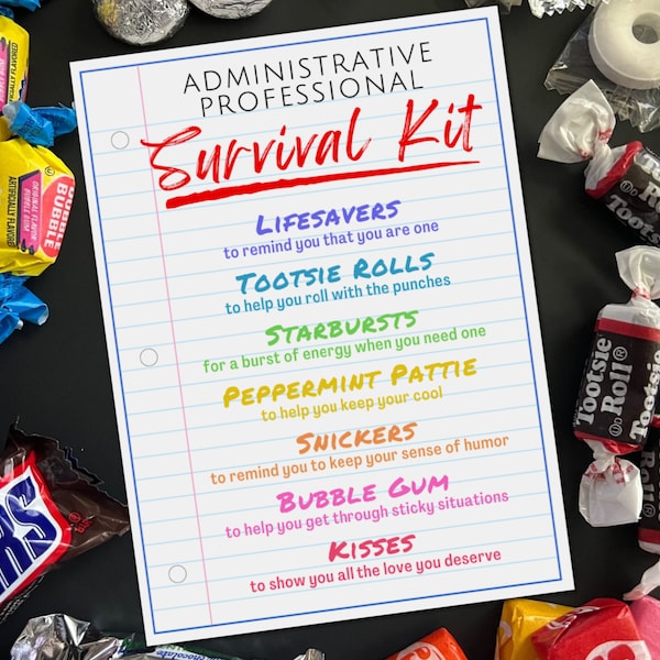 Administrative Professional Survival Kit Gift Tags, Administrative Assistant Day Appreciation Cards, Secretaries Day Staff Appreciation