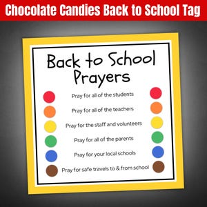 Cartão de orações de volta às aulas, etiquetas de presente de doces de chocolate, etiqueta de sacola de guloseimas, alunos, pais, professores, etiqueta de guloseimas do primeiro dia de aula ou da igreja