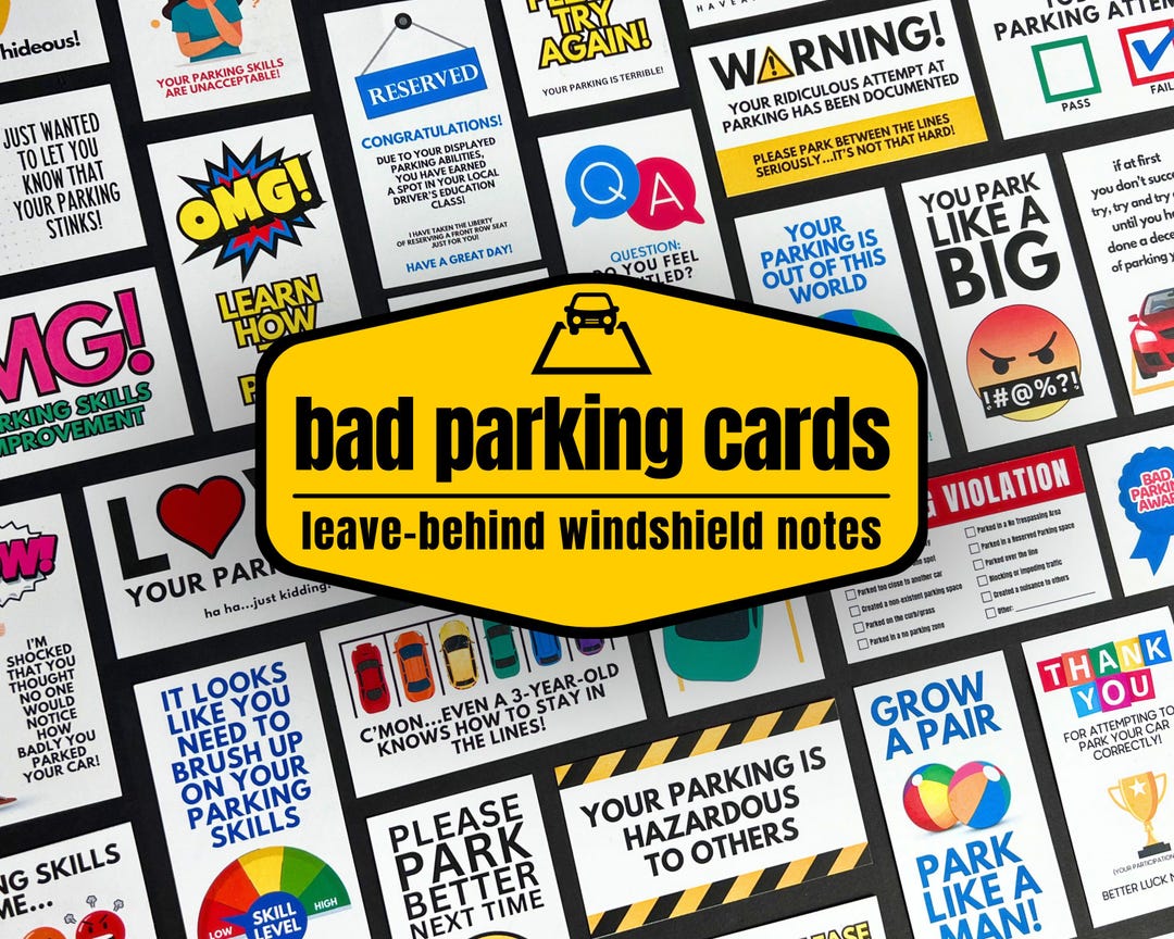 Bad Parking Cards, Bad Driver Novelty Cards, Leave Behind Windshield ...