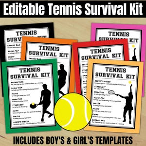 Étiquettes cadeaux pour kit de survie au tennis, gâterie pour le jour d'un match de tennis garçons filles, étiquette de sac cadeaux pour cadeaux, modèle d'entraîneur d'équipe pour enfants, maman de tennis