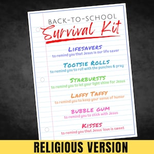 Étiquettes-cadeaux religieuses pour kit de survie pour la rentrée des classes, Cartes de remerciement Rencontrez l'enseignant, Étiquette de sac cadeaux pour des cadeaux, Bon retour le 1er jour