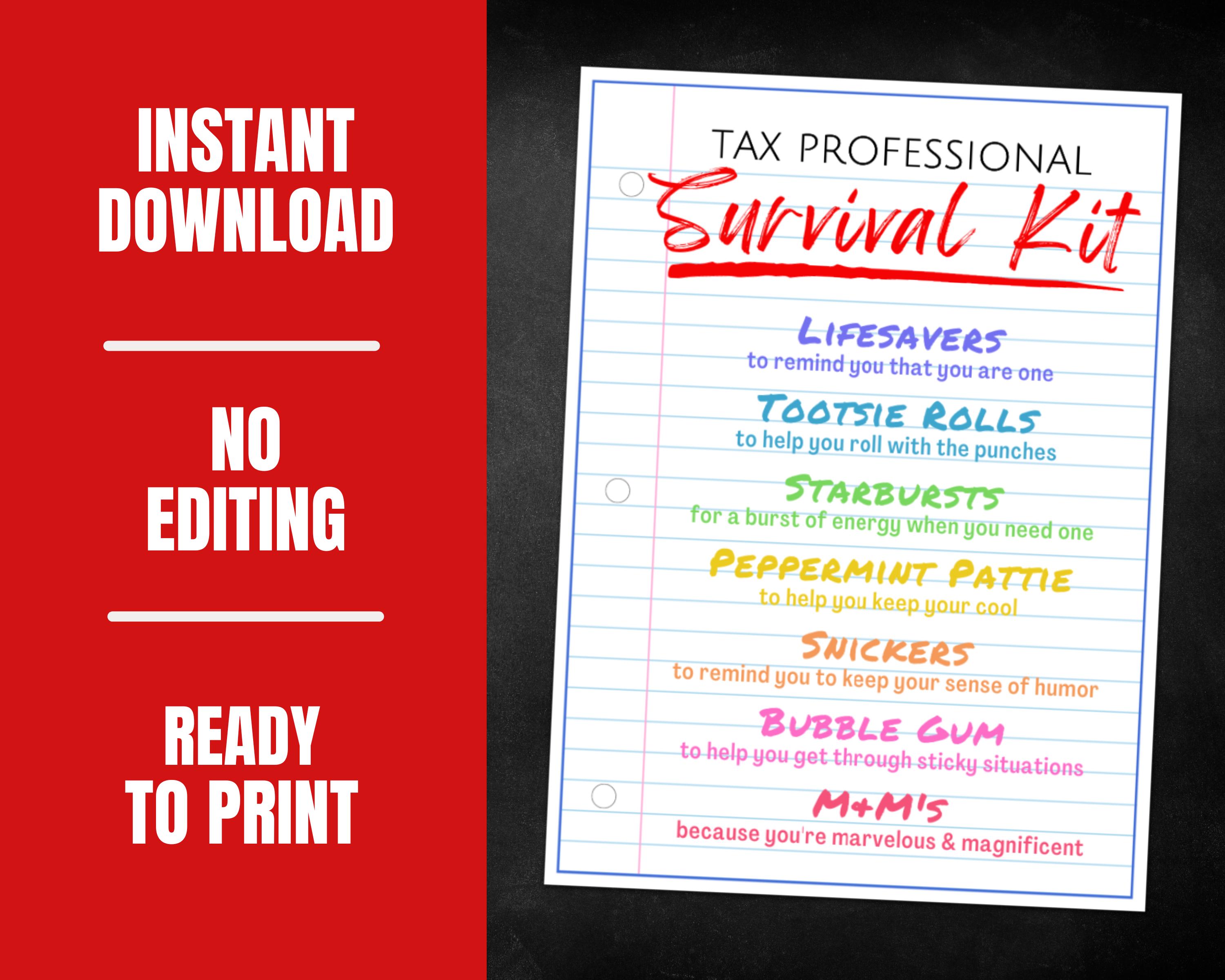 Tax Professional Survival Kit Gift Tags, Tax Preparation Appreciation ...