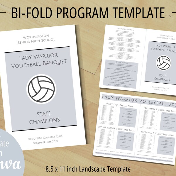 Bi-Fold Program Template, Printable and Editable Folded Program Template, Instant Download, Customizable, Sports Program Bi-Fold Program