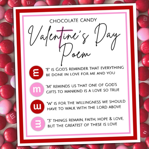 Religious Valentine's Day Poem Gift Tag Printable, Valentines Day Treat Card, February 14 Candy Party Favor, School and Church Handout Idea