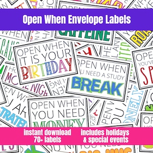 Open When Letters, Printable Envelope Labels or Cards, College Care Package Kit, Move-in or Leave Behind Gift, College Daughter or Son Gift