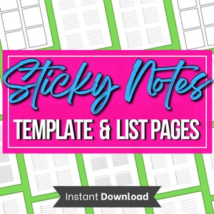 Printable Sticky Note Template & List Pages, Sticky Note Guide Page Template, Editable Planner Accessories, Post It Note Templates Printable