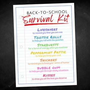 Etiquettes cadeaux pour kit de survie pour la rentrée scolaire, excellente idée pour les enfants ou comme carte de remerciement et de remerciement pour les enfants ou les enseignants, idées cadeaux pour les enseignants