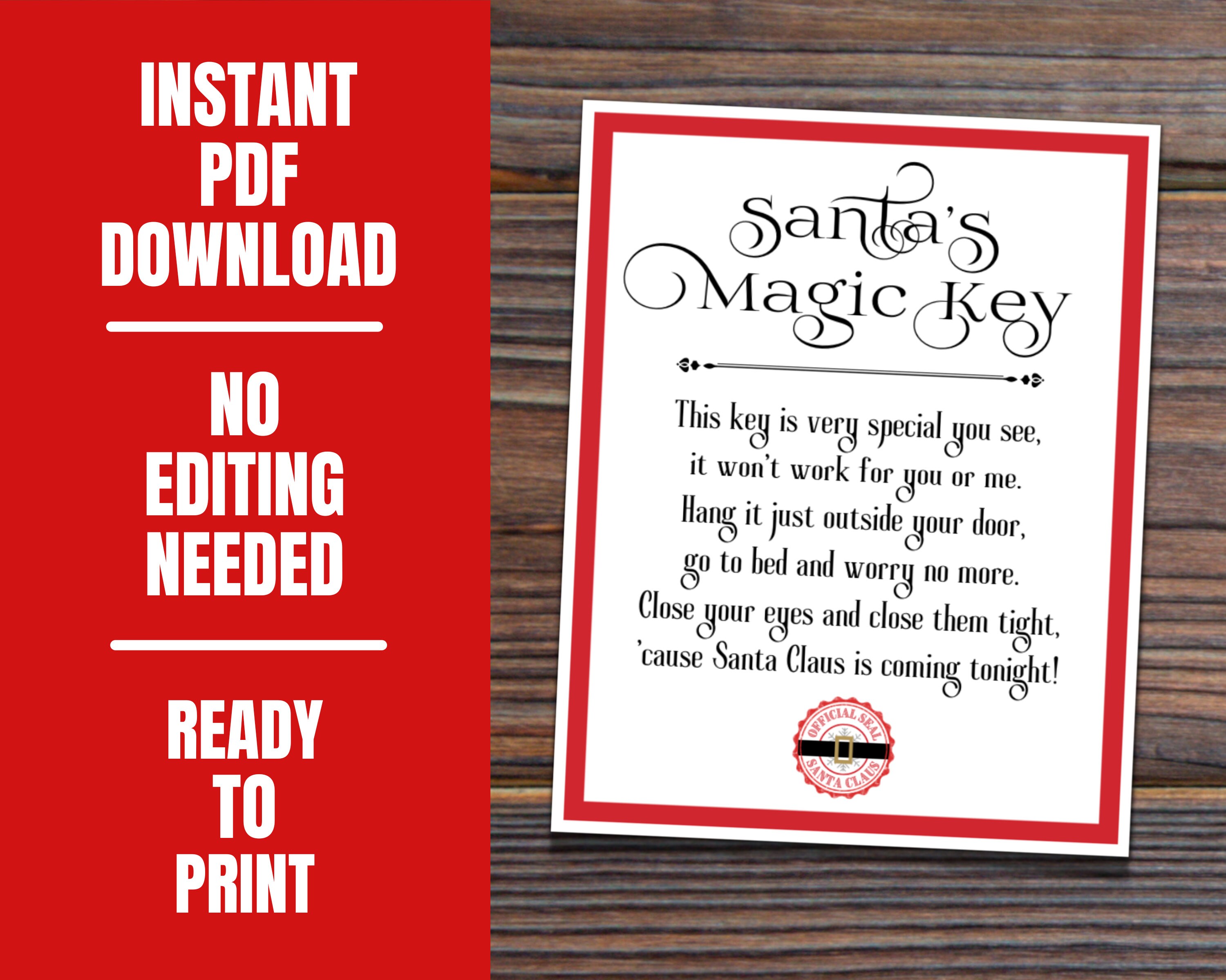 Printable Santa's Magic Key Poem Tag, Santa Key Tag, Party Gift