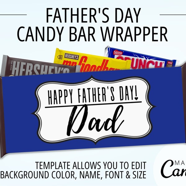 Father's Day Candy Bar Wrapper, Chocolate Bar Wrapper Template, Last Minute Gift Idea, Dad's Day Printable, Children's Craft Idea Project,