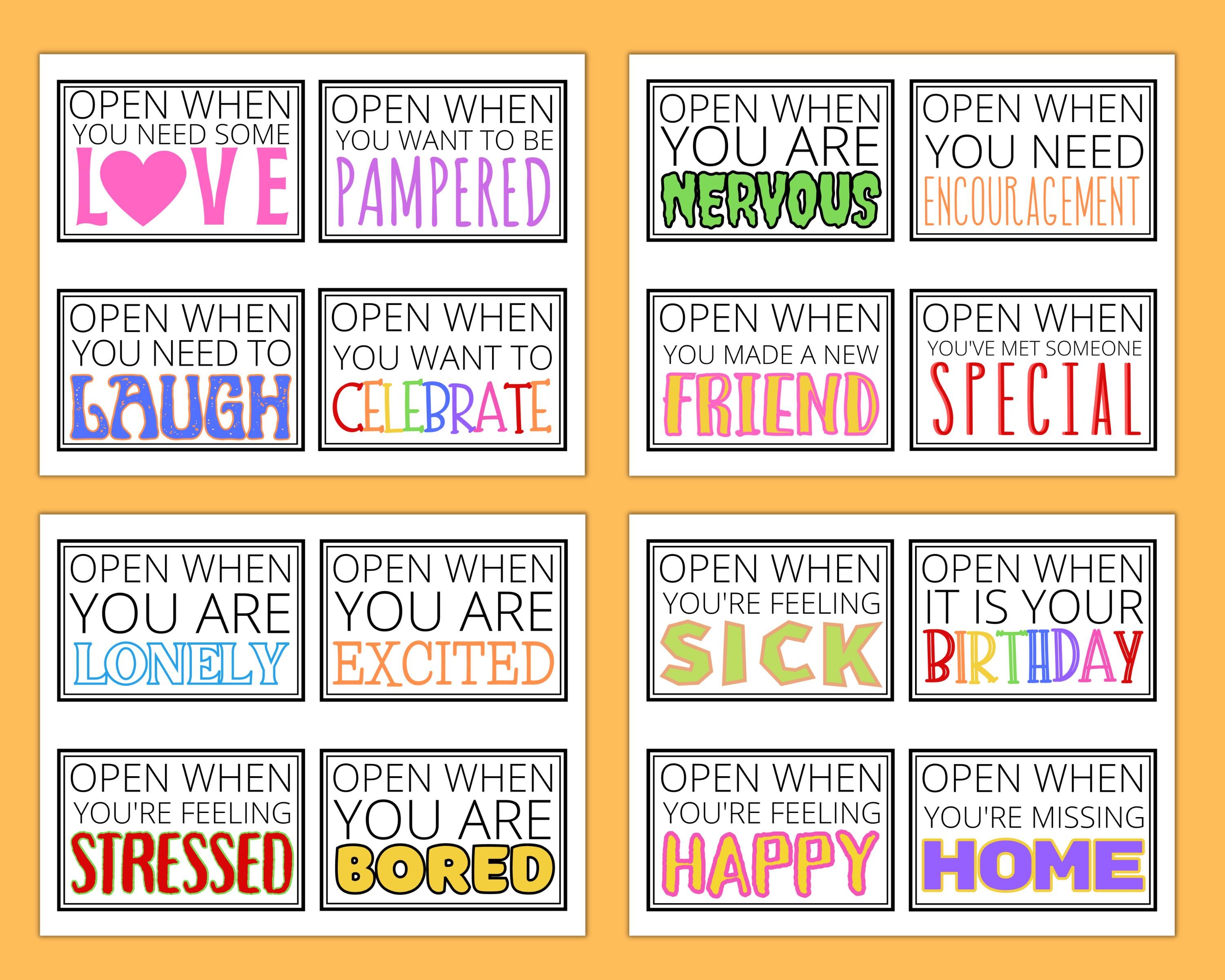 Open Side Label Large Open When Labels, Printable Envelope Labels & Cards, College Care ...