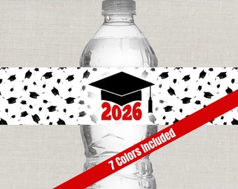 Class of 2026 Graduation Water Bottle Labels, Senior 2026 Grad Party Decor, Printable Kindergarten Grad & Preschool Graduation Party Favors