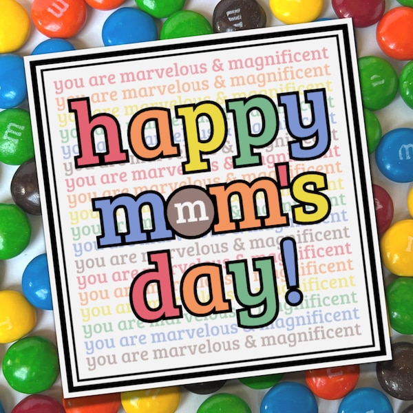 M&M Happy Moms Day Treat Tag, Mothers Day Gift Tag Treat Card, Moms Day Printable, Marvelous and Magnificent Favor Snack Treat Gift Tag