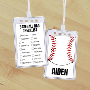 Editable Baseball Bag Tag Insert, Custom Baseball Equipment Gear Checklist Name Tag, School & Club Sports Backpack Tag or Packing List