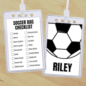 Insertion d'étiquette de sac de football modifiable, étiquette personnalisée pour liste de contrôle d'équipement de football, étiquette de sac à dos de sport pour écoles et clubs, liste de colisage de ballons de football